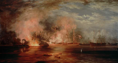 Farragut Passando pelos Fortes abaixo de Nova Orleans, 1862 (re CH204254)